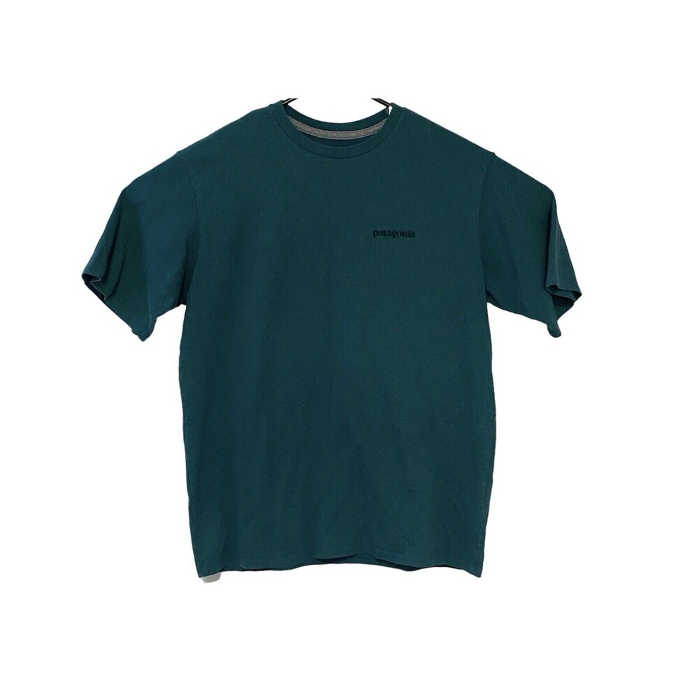 Patagonia Mens Short Sleeve T Shirt Medium Outdoors Camping Big Logo‎ Dark Green